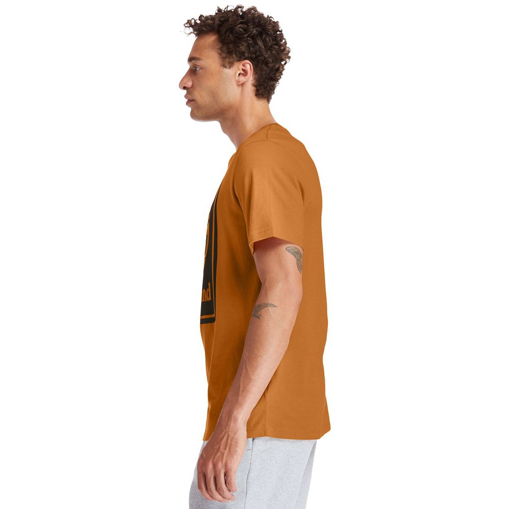 Timberland Mens T-Shirts Short-Sleeve Logo - Brown/Black - India ZG6791345